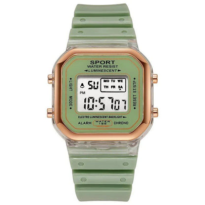 Fashion Brand Student-Friendly Transparent Electronic Watch, Candy Color LED, Women's Sports, Waterproof, Gift, Parallel Import