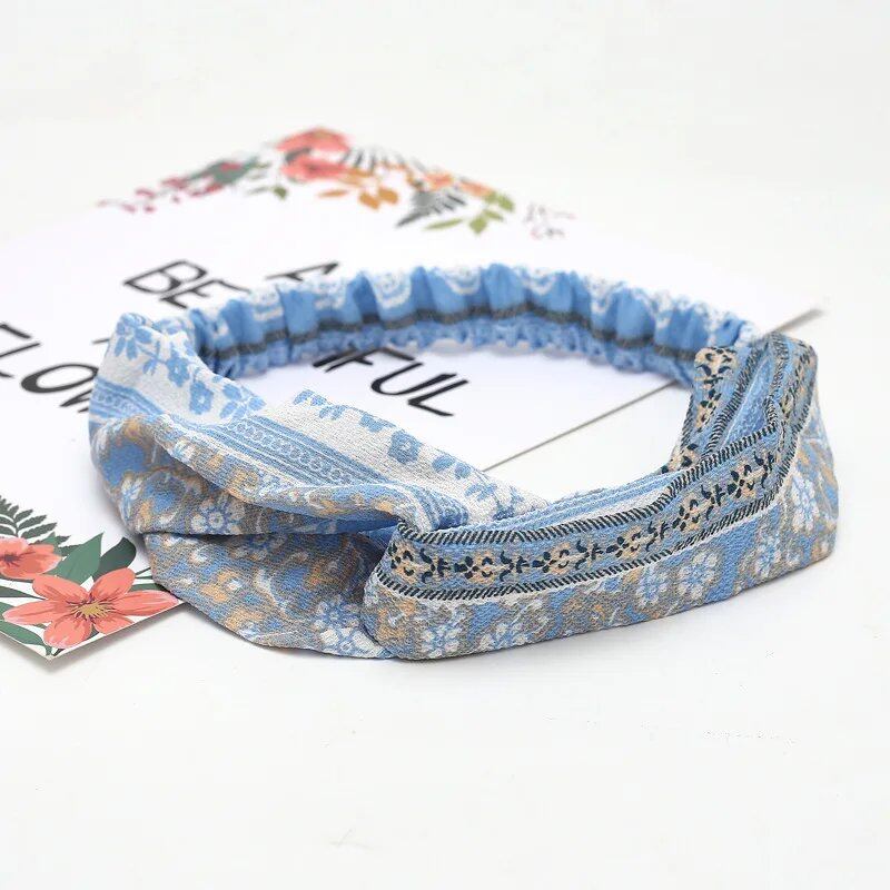 Women's Summer Bohemian Print Headband, Retro Cross Turban, Bandage Bandana, Hair Accessory, Head Wrap, Parallel Import