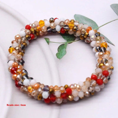 New Hair Accessory: Glass Bead Bracelet &amp; Hair Tie, Elastic Hair Rope, Simple Scrunch, Ponytail Headdress, Women's Bracelet, 18cm Long; Metal Color, Parallel Import