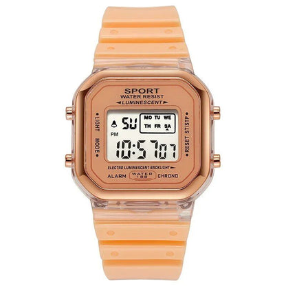 Fashion Brand Student-Friendly Transparent Electronic Watch, Candy Color LED, Women's Sports, Waterproof, Gift, Parallel Import