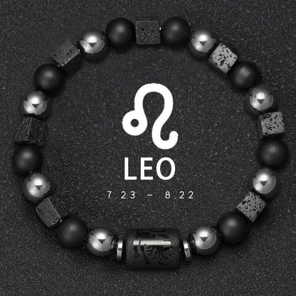 12 Zodiac Signs Bracelet with Natural Stones, Capricorn, Virgo, Leo, and Libra, for Men and Women, Couples, Friends, and Couples; Jewelry Gift; Length: 18-19cm, Parallel Import