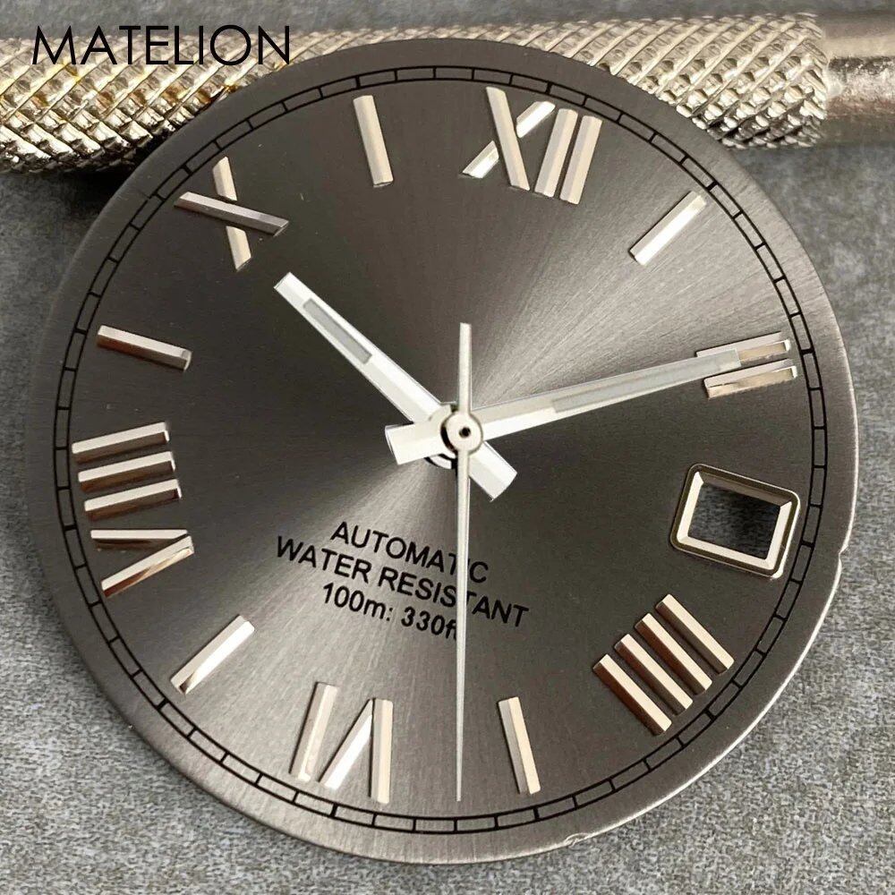 29mm Sunburst Dial Roman Dial Compatible with NH35, NH36, NH38, NH70, NH71, NH72, 4R35, and 4R36 Automatic Movement with Metallic Markers and DJ Hands (Parallel Import)
