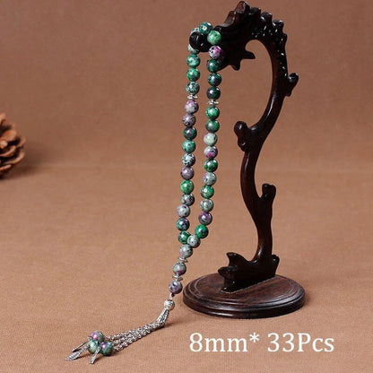 33連 天然石アゲート 8mm イスラム祈念数珠 タスビーフ 男性用 メディテーションペンダント（カラー選択可）  並行輸入品