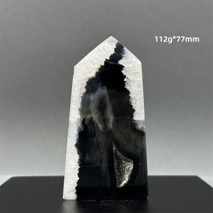 Natural Black Agate Gid Obelisk Wand for Healing, Aura, Meditation, Spiritual Energy, Feng Shui, Altar, Home Decor, Ornaments, Color: Parallel Import