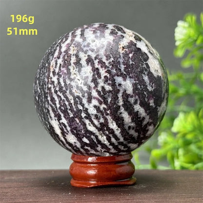 Natural Purple Zebra Fluorite Ball for Reiki Healing, Spiritual Meditation, Chakra Therapy, Magic, Ritual, Divination, Home Decoration, with Stand, Color: A, Parallel Import