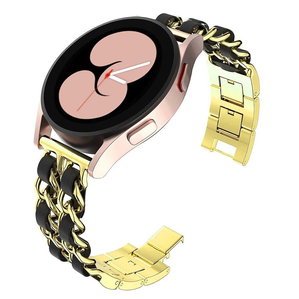 Compatible with Samsung Galaxy Watch 6/5/4/40mm/44mm/42mm/46mm/Active/Gear S3, 20mm/22mm Stainless Steel Chain Bracelet Strap for Huawei GT2/GT3, Band Color: mm, Parallel Import
