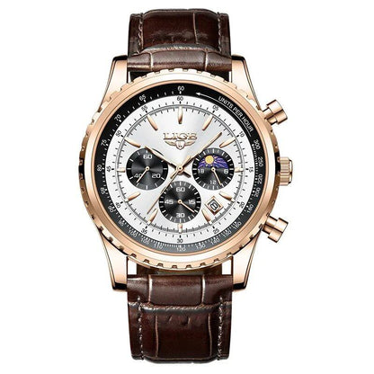 LIGE New Men's Watch, Luxury Leather Quartz Movement, Waterproof Sport Watch, Gift Box Included, Parallel Import