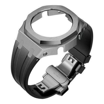 Casio Gen4 Metal Bezel Modification Kit for GA2100 with Stainless Steel Strap and Rubber Watch Case, Compatible with GEN4 GA2100/2110, Band Color: Parallel Import