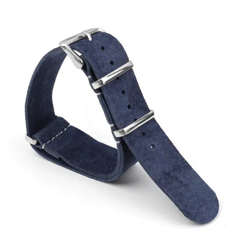 Vintage-inspired soft suede and genuine leather watch band for Seiko, Omega, and Samsung Galaxy Watch 4/5/6/7, 20mm and 22mm sizes. Men's bracelet. Band color: mm. Parallel import.