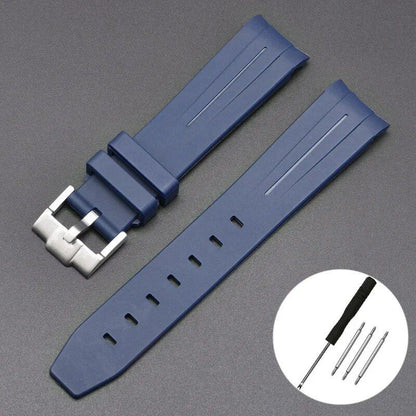 New 20mm Bent End Rubber Watch Strap for Omega Moonwatch, Joint Constellation, Men's Waterproof Sports Watch Band, Band Color: 20mm; Band Width: 20mm, Parallel Import