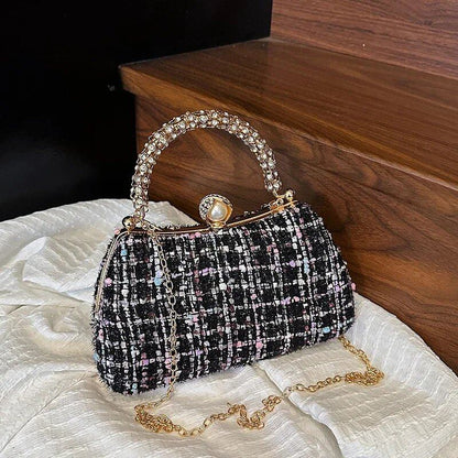 レディース イブニングハンドバッグ トップハンドル ラインストーン デイクラッチ 結婚式 ディナーパーティー ドレスアップ クリップバッグ ダイヤモンド パーティーバッグ ブラック サイズ：（最大長20cm以上30cm未満）;色;発送元: 並行輸入品