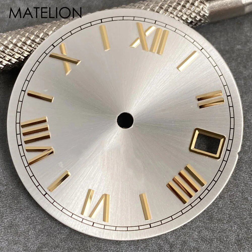 29mm Sunburst Dial Roman Dial Compatible with NH35, NH36, NH38, NH70, NH71, NH72, 4R35, and 4R36 Automatic Movement with Metallic Markers and DJ Hands (Parallel Import)