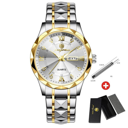 PAAZOMU Luxury Men's Watch, Business Watch, Waterproof, Luminous, Date and Day Display, Quartz Movement, High Quality + Box Included, Color: Gold, Parallel Import