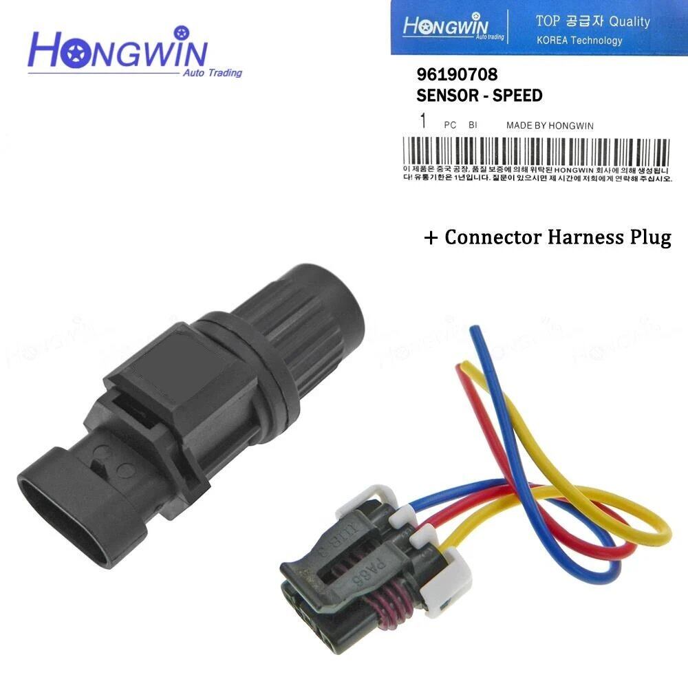 Speed Sensor &amp; Connector Harness Plug for 1.6L Daewoo, Chevrolet, Fiat, Pontiac Aveo, Kalos, Lacetti, and Matiz. OEM Part Numbers: 96190708, 96604900, and 96603583. Parallel Import.