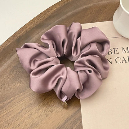 Satin Silk Hair Scrunchie, Black Hair Tie, Women's and Girls' Hair Accessory, Solid Color, Imported