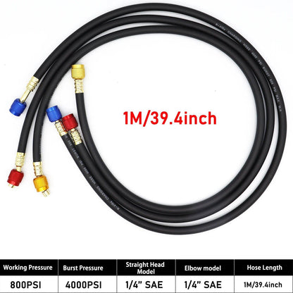 0.9M-1.8M AC Charging Hose Tube Kit with Low-Loss Fittings for R134A, R12, and R22 Refrigerants, Includes Air Conditioner Manifold Gauge, Parallel Import