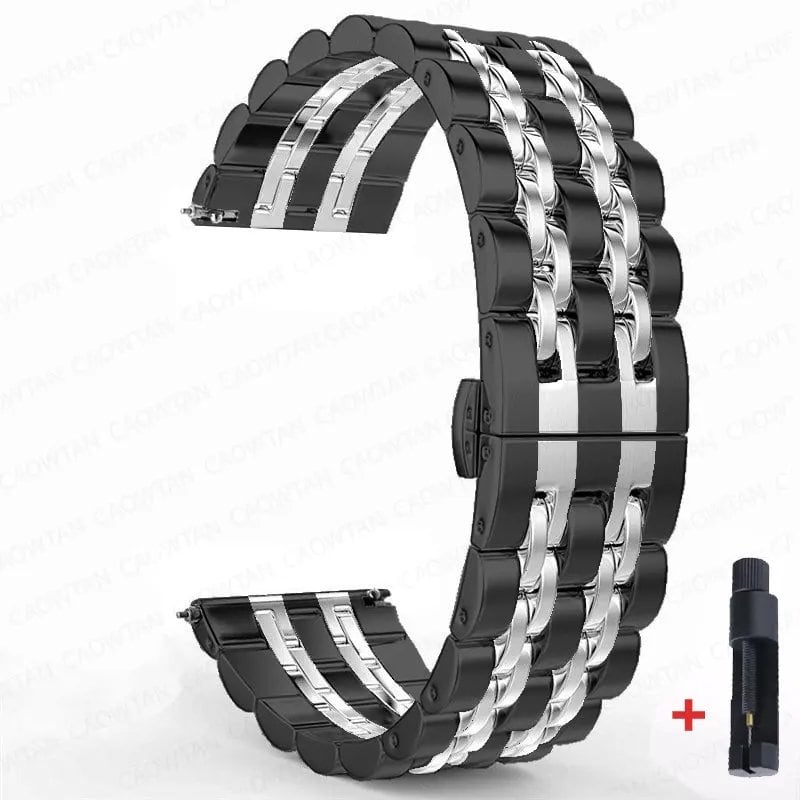 22mm and 20mm Stainless Steel Bands for Samsung Galaxy Watch 3, 4, 5 (45mm), Gear S3 (46mm and 42mm), and Active 2 (40mm and 44mm) - Compatible with Amazfit BIP 2 and GTR. Band Color: mm; Ships from: Parallel Import