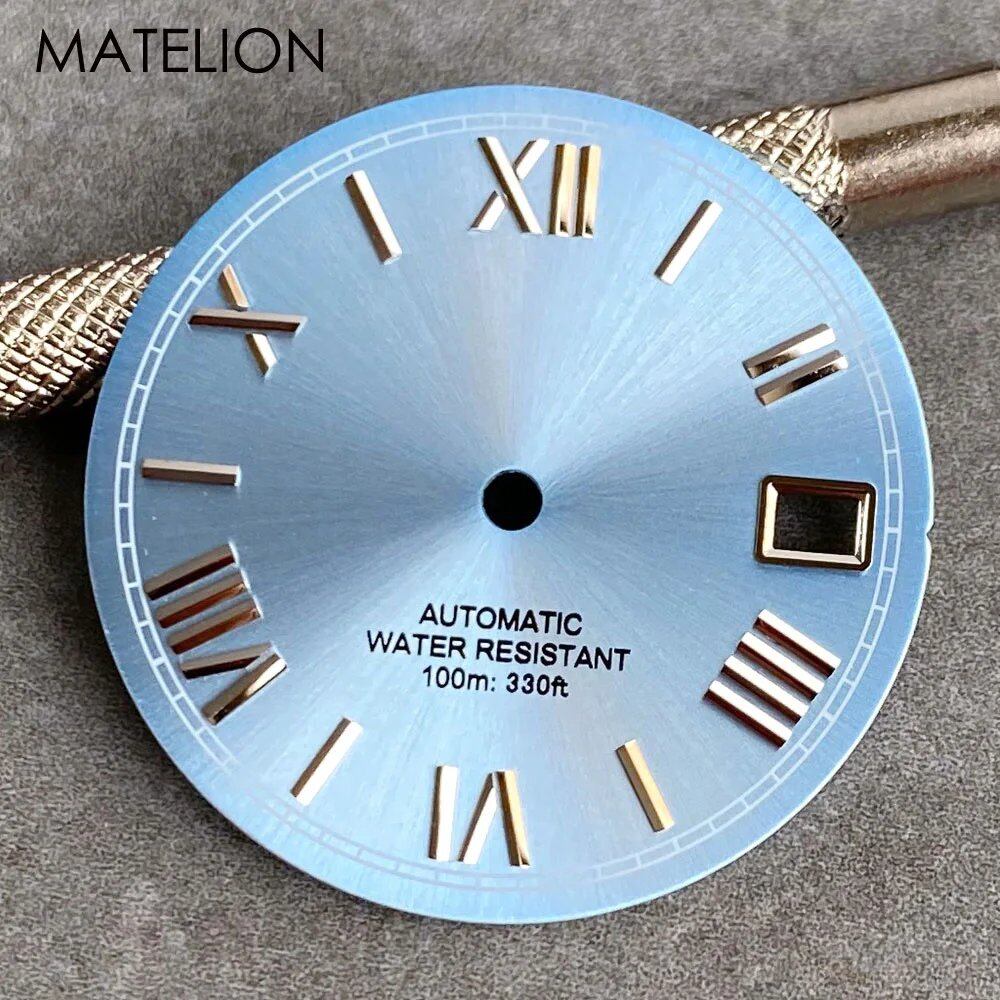 29mm Sunburst Dial Roman Dial Compatible with NH35, NH36, NH38, NH70, NH71, NH72, 4R35, and 4R36 Automatic Movement with Metallic Markers and DJ Hands (Parallel Import)