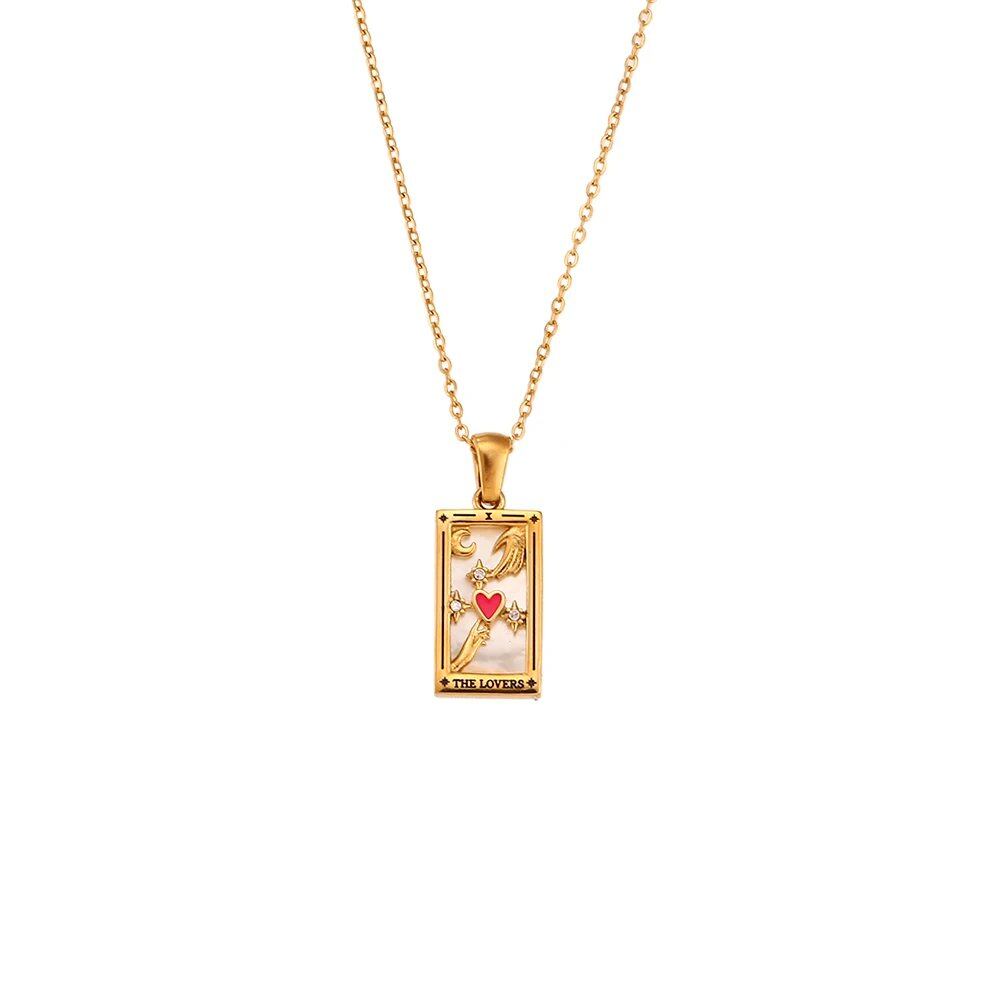 2022 Color-Resistant Colorful Tarot Necklace with Zircon Star, Moon, Sun, Lovers, Magician, Knight, and Empress Pendants for Women, 40cm Long; Metal Color: Parallel Import