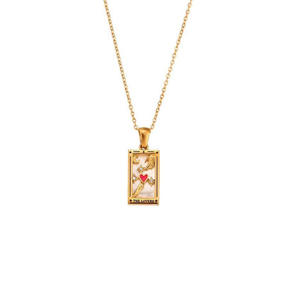 2022 Color-Resistant Colorful Tarot Necklace with Zircon Star, Moon, Sun, Lovers, Magician, Knight, and Empress Pendants for Women, 40cm Long; Metal Color: Parallel Import