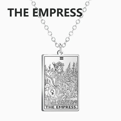 Stainless Steel Classic Tarot Card Pendant Necklace, Major Arcana, Gypsy Tarot, Divination Necklace, Jewelry, Mother's Day Gift, Parallel Import