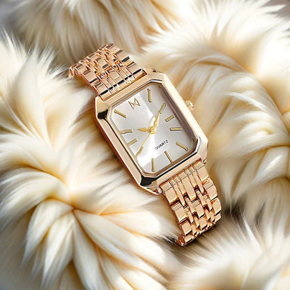 Women's Fashion Watch, Gold Stainless Steel Strap, Luxury Quartz Movement, Roman Numeral Dial, Color: Parallel Import