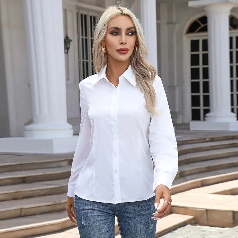 [Clearance] Women's Spring/Autumn Style Blouse Shirt, Casual, Long Sleeve, Turn-Down Collar, Solid Color, Size: Parallel Import