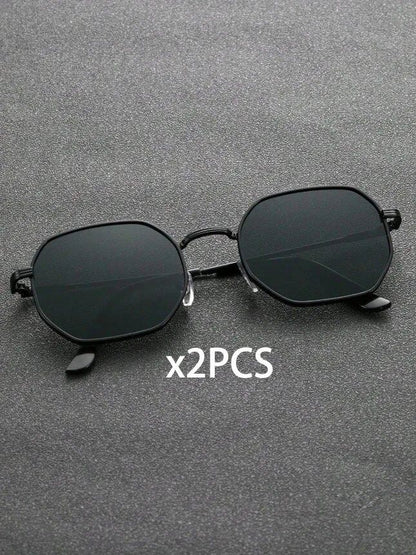 1/2-Piece Unisex Geometric Metal Frame Eyeglasses, Stylish Design for Outdoor Activities, Travel, Driving, and Everyday Life. Lens Color: FPM9829 - Parallel Import