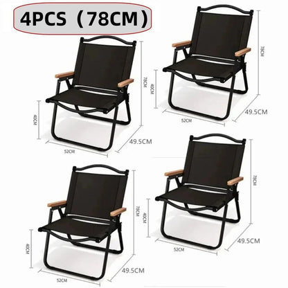 Set of 1, 2, or 4 Khaki Camping Chairs, Portable Outdoor Chairs, Aluminum Alloy with Wood Grain Finish, Kermit Chairs, Camping Gear, Color: Parallel Import