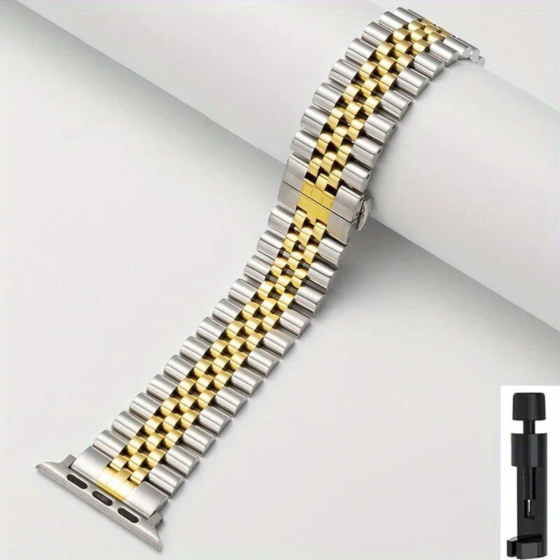 Stainless steel metal watch band for Apple Watch Series 9/8/7/6/5/4/3/SE, iWatch Ultra 2, 49mm, 45mm, 44mm, 42mm, 41mm, 40mm, 38mm. Band Color: mm. Parallel import.