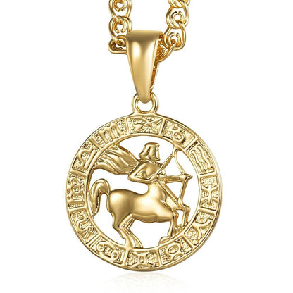 12 Zodiac Sign Charm Necklace, Gold, Snake Chain, 20 Inch, Christmas Gift, GP358, Parallel Import