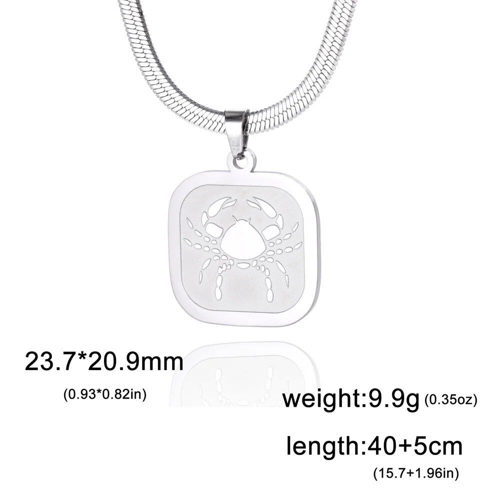 Women's 12 Zodiac Signs Necklace, Stainless Steel, Horoscope, Zodiac Pendant, Medallion, Snake Chain, Birthday Jewelry, "My Shape," 50cm Long; Metal Color: Parallel Import