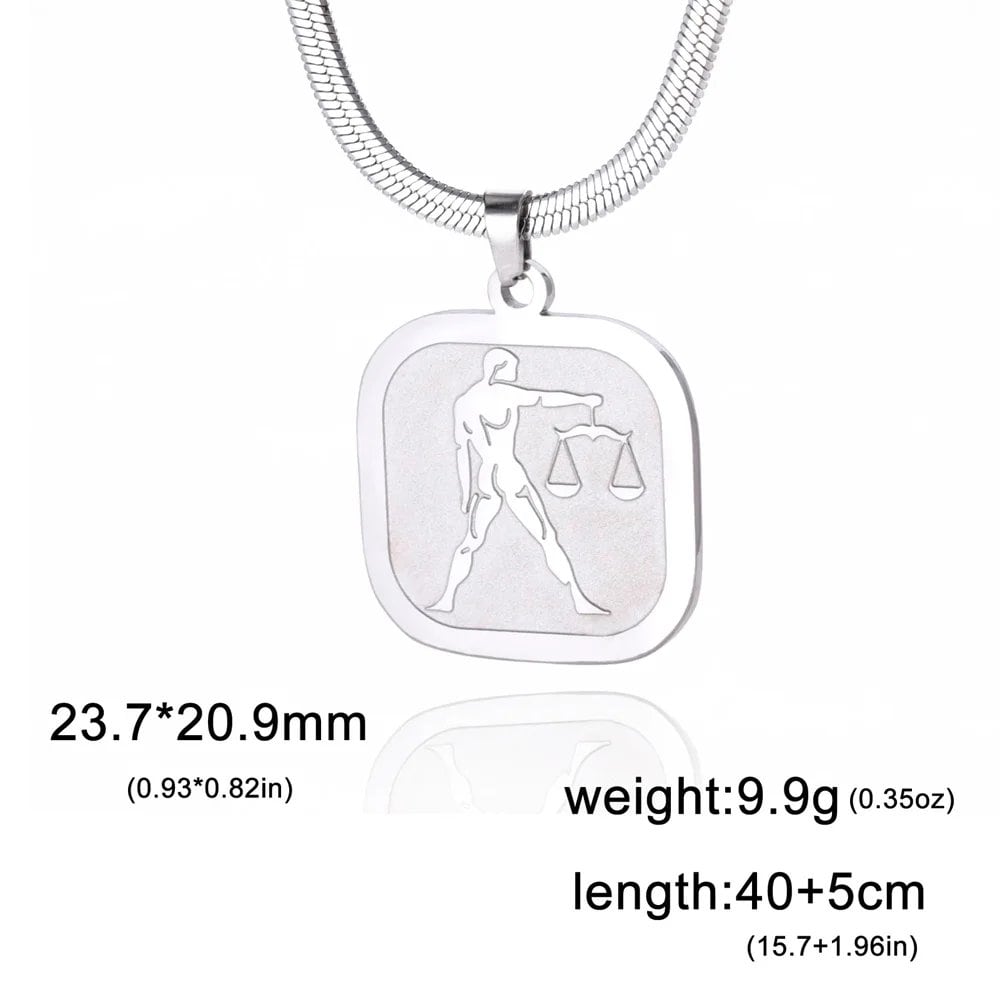 Women's 12 Zodiac Signs Necklace, Stainless Steel, Horoscope, Zodiac Pendant, Medallion, Snake Chain, Birthday Jewelry, "My Shape," 50cm Long; Metal Color: Parallel Import