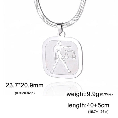 Women's 12 Zodiac Signs Necklace, Stainless Steel, Horoscope, Zodiac Pendant, Medallion, Snake Chain, Birthday Jewelry, "My Shape," 50cm Long; Metal Color: Parallel Import