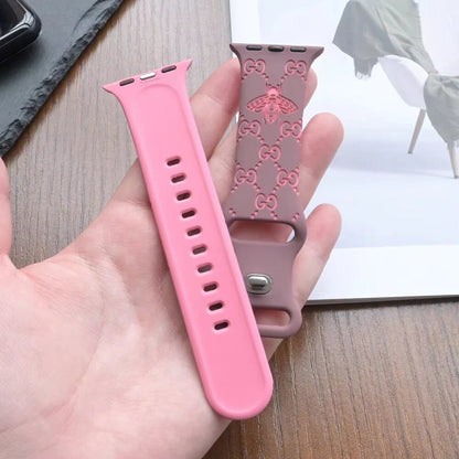 Silicone Engraved Strap for Apple Watch - Compatible with: 10/46mm/42mm/38mm/40mm/41mm/44mm/45mm/Ultra 2 (49mm)/iWatch 9/8/7/6/5/4/SE - Soft Bracelet Band Color: Parallel Import