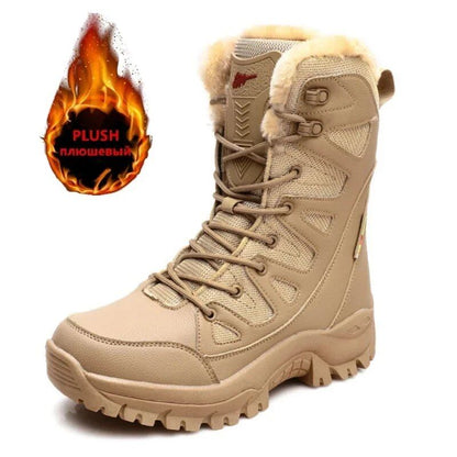 New Warm Plush Snow Boots for Men, Lace-Up Casual High-Top, Waterproof and Slip-Resistant, Winter Ankle Boots/Army Work Boots, Color: Plush Brown, Parallel Import