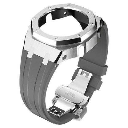 Casio Gen4 Metal Bezel Modification Kit for GA2100 with Stainless Steel Strap and Rubber Watch Case, Compatible with GEN4 GA2100/2110, Band Color: Parallel Import