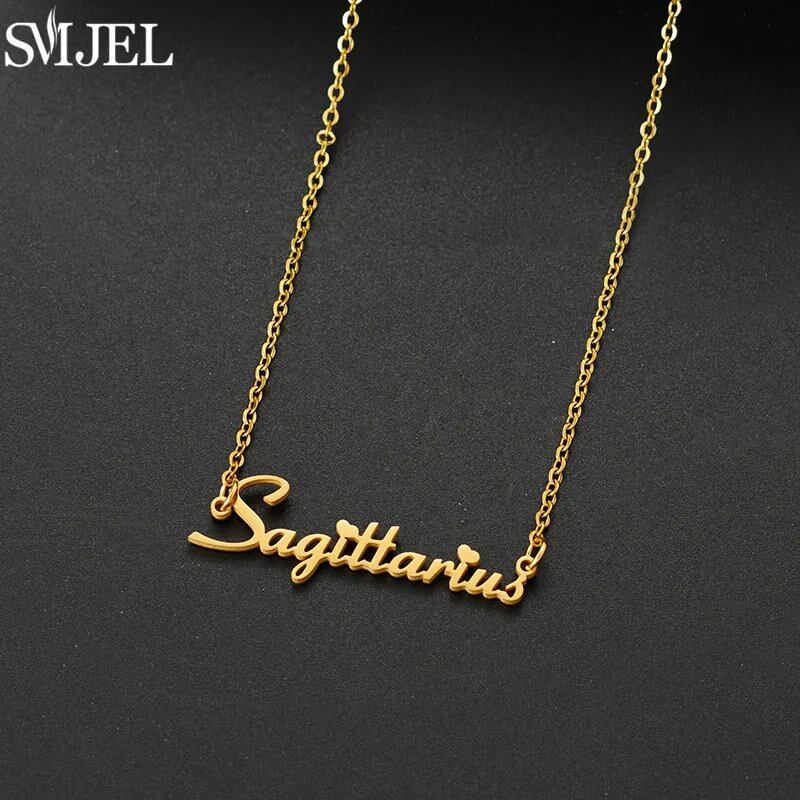 12 Zodiac Signs Jewelry Stainless Steel Zodiac Letter Necklace Aries, Leo, Taurus, Gemini, Aquarius Horoscope Christmas Gift Color: 45cm Length; Main Stone Color: Parallel Import
