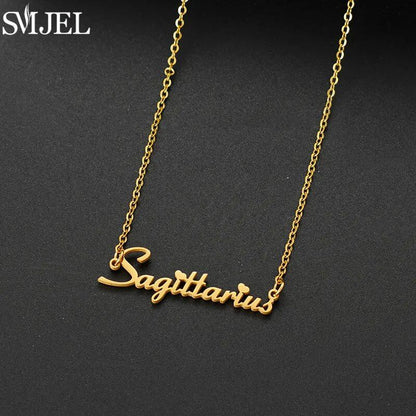 12 Zodiac Signs Jewelry Stainless Steel Zodiac Letter Necklace Aries, Leo, Taurus, Gemini, Aquarius Horoscope Christmas Gift Color: 45cm Length; Main Stone Color: Parallel Import