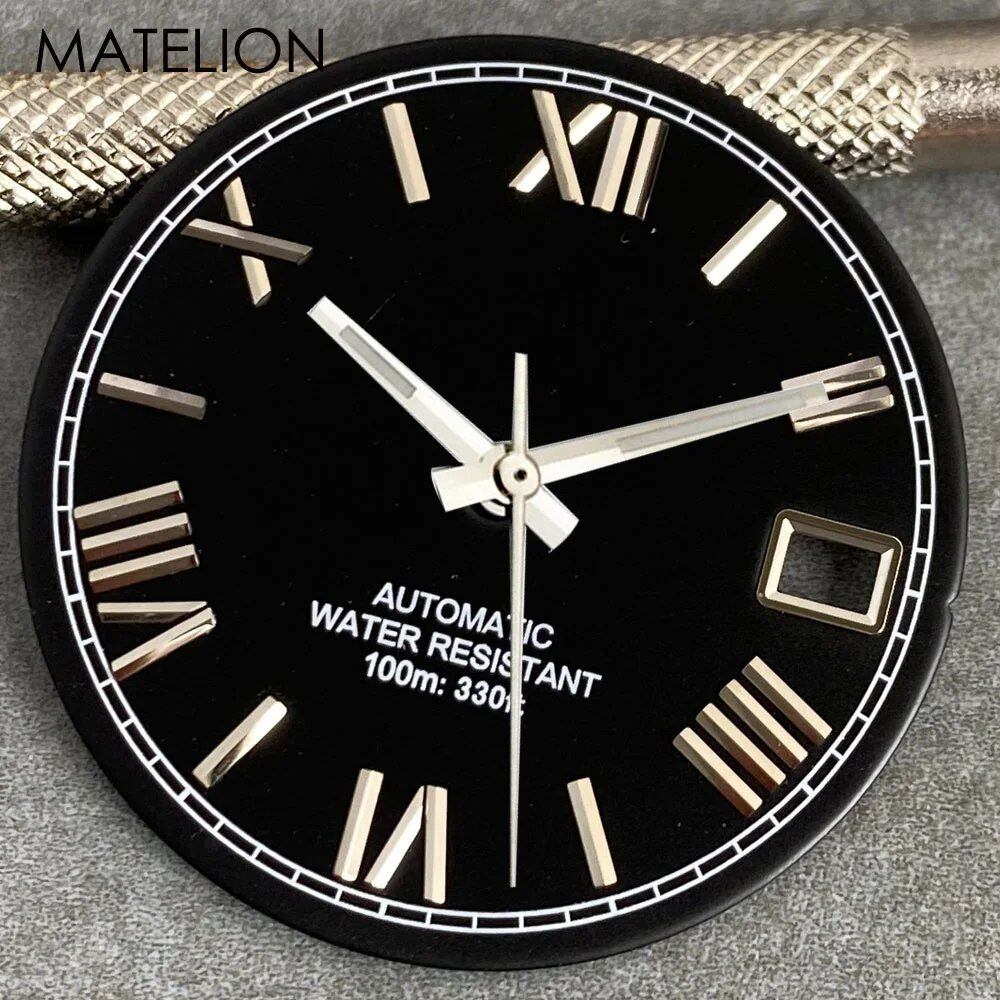 29mm Sunburst Dial Roman Dial Compatible with NH35, NH36, NH38, NH70, NH71, NH72, 4R35, and 4R36 Automatic Movement with Metallic Markers and DJ Hands (Parallel Import)