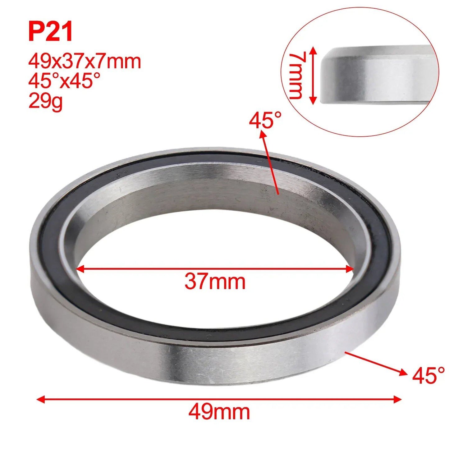 1/8" 45/36 Degree Bicycle Headset Bearings, 38/39/41/44/49/52mm, MTB Steering Bearing Repair Parts, Parallel Import