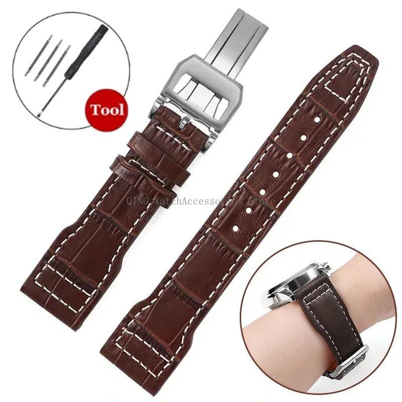 IWC Pilot's Mark 327004/377714 Genuine Leather Strap, Cowhide Leather, Smartwatch Wristband with Folding Buckle, Women's/Men's Bracelet, 20/21/22mm Band Color: mm, Parallel Import