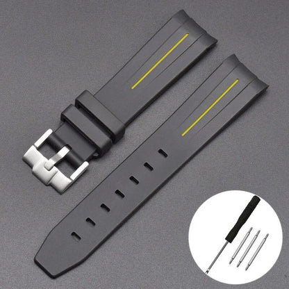 New 20mm Bent End Rubber Watch Strap for Omega Moonwatch, Joint Constellation, Men's Waterproof Sports Watch Band, Band Color: 20mm; Band Width: 20mm, Parallel Import