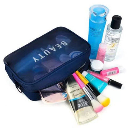女性用メイクバッグ 旅行用トイレタリーバッグ 洗面化粧品収納ケース ジッパー付き ドット柄 透明メッシュ コスメポーチ  並行輸入品