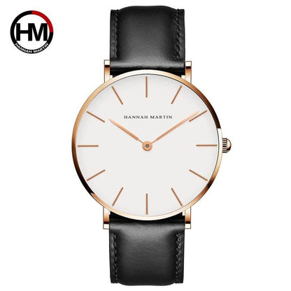 High-quality rose gold dial leather waterproof watch for men and women, dress fashion, Japanese quartz movement, color C, parallel import