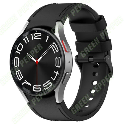 Leather and silicone bands compatible with Samsung Watch 6/5/4 (40mm, 44mm), 4/6 Classic (42mm, 43mm, 46mm, 47mm), and Galaxy Watch 5 Pro (45mm). Genuine leather-look strap. Band Color: ; Ships from: Parallel Import.