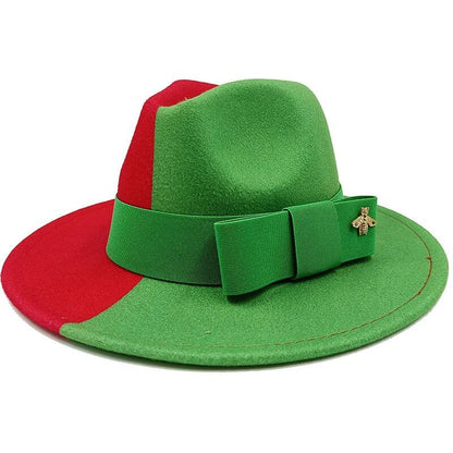 Winter Bowtie Fedora Hat with Textured Surface, Flat Top, and Elastic Band. Red. Men's and Women's Jazz Hat. Sizes: 56-58cm. Ships from: Parallel Import.