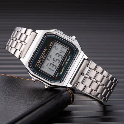 Elegant Women's Digital Watch, Gold, Silver, Stainless Steel, Business Electronic Clock, Parallel Import
