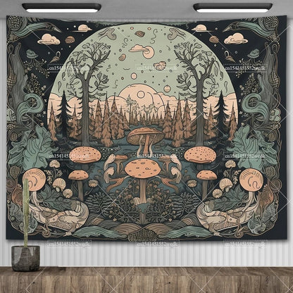 Mushroom Tapestry, Botanical Bohemian Floral, Spiritual Room Decor, Stylish Party Backdrop, Yoga Blanket for Bedroom, Size: Parallel Import