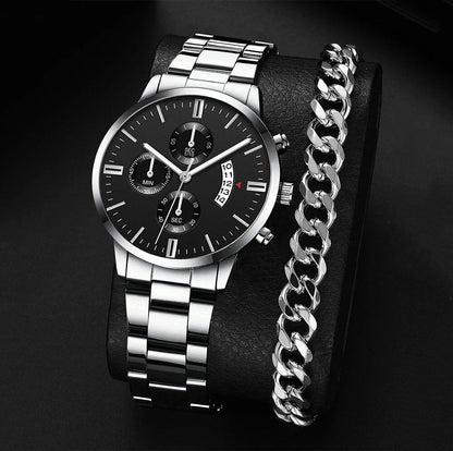 New Hot Watch Men's Stainless Steel Wristwatch, Luxury Quartz Calendar Business Watch, Parallel Import